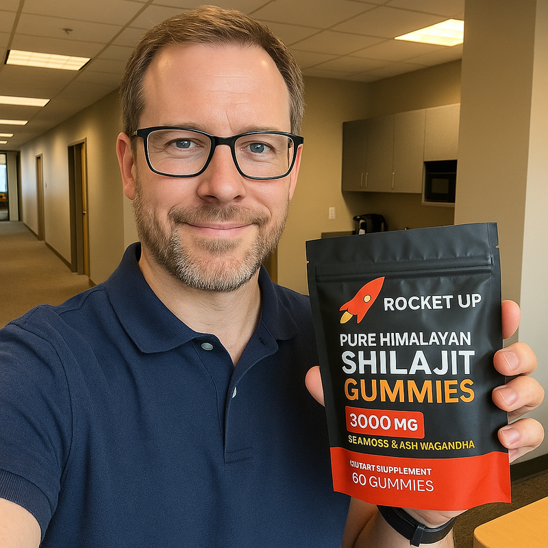 Andy G. holding Rocket Up pouch